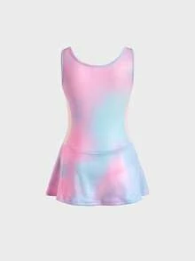 SHEIN 少女碎花圆领无袖夏季连衣裙运动装 - 紫色 - 查看 7