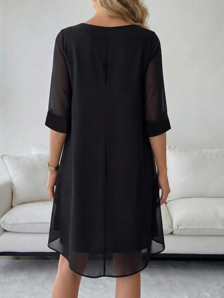 Elegant Solid Color Chiffon Mid-Length Dress For Women, Spring/Summer,Summer Outfits Vacation Outfit For Women Spring Sunmmer
