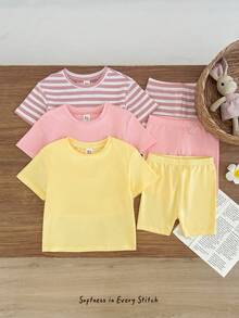 Cozy Pixies Bộ 3 món đồ dệt kim mềm mại mùa hè cho bé gái, màu hồng, màu mơ, màu tím, thời trang thường ngày, thích hợp cho kỳ nghỉ, cắm trại, chụp ảnh, anh chị em và bố mẹ mặc cùng nhau. - Nhiều màu - Xem 5