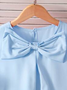 Girls' Elegant Sleeveless Dress With Bowknot Decor And Ruffle Hem, Children's Graceful Red Sleeveless Dress, Suitable For Spring And Summer - Mint Blue - View 3