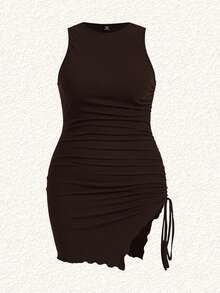 SHEIN EZwear Plus Size Brown Knit Sleeveless Dress Date Night Rave Summer Sexy - Chocolate Brown - View 1