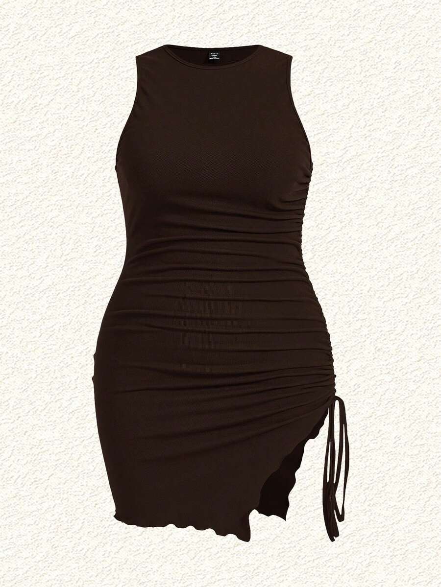 SHEIN EZwear Plus Size Brown Knit Sleeveless Dress Date Night Rave Summer Sexy - Chocolate Brown - View 1
