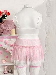 PetitDoll Bộ đồ lót gợi cảm 4 món cổ điển ren phối ren, viền lông mi, có gọng dành cho nữ. - Hồng - Xem 6