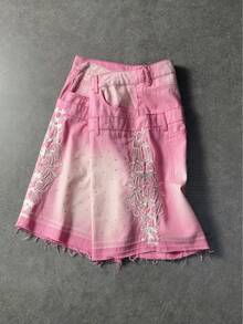 ROMWE MEN Street Life Quần short denim nam có túi, thêu đá lấp lánh. - Hồng - Xem 3