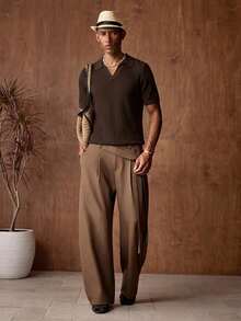 EASEVO Marca Manfinity - Top de punto de manga corta para hombre de talla grande - Café integral - Ver 5