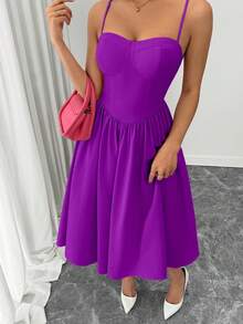 Rafferiza Vestido camiseta ajustado en la cintura con volantes en el bajo, versátil y de moda para una cita nocturna o fiesta, para otoño/invierno - Morado Violeta - Ver 7