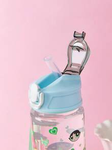 THE POWERPUFF GIRLS X SHEIN Bình nước 750 ml (25oz) có ống hút silicon và nắp chống tràn, thích hợp cho du lịch, tham quan và học tập. Chất liệu nhựa. - màu xanh lá - Xem 5