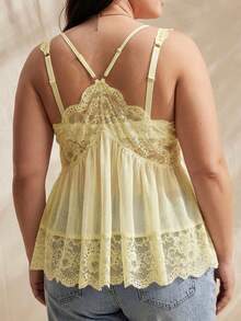 Solflare Áo hai dây và áo tank top mùa hè dành cho nữ cỡ lớn - Màu vàng ngỗng - Xem 2