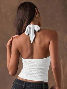 SHEIN BAE Camiseta de tirantes de mujer de unicolor con cuello en V profundo - Blanco - Ver 5
