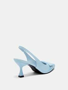 Bholvia Giày cao gót mũi kín màu đen bóng kiểu Pháp Niche, sandal thanh lịch dành cho nữ, gót nhọn, thích hợp cho mùa xuân hè, kiểu dáng sang trọng, gót thấp, dự tiệc. - Màu xanh nhạt - Xem 3