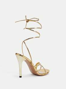 Glitzique Spring/Summer New Fashion White Lace-Up High Heel Sandals For Women - Gold - View 5