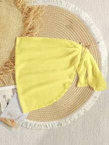 SHEIN Váy sarong đi biển trang trí sao biển kim loại cho bé gái - Màu vàng - Xem 2