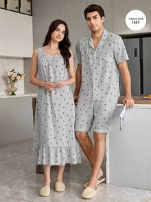 CoupledUp 条纹蝴蝶结领短袖短裤男士睡衣套装 - 彩色 - 查看 1