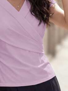 EMERY ROSE Nueva blusa de primavera/verano con cuello en V, hombros cruzados, manga corta, ajustada y con espalda descubierta, de estilo elegante para mujeres - Morado - Ver 3