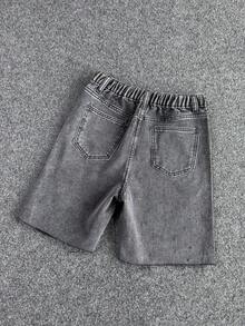 SHEIN 青少年男孩时尚休闲 Y2K 复古酷炫街头闪亮字母铆钉黑色牛仔宽松短裤，适合日常穿着、春夏锐舞派对、音乐节和返校季等场合。 - 黑色 - 查看 2