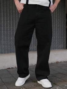 LEOGASHI LEOGASHI 1件 Infinite Jeans 男士休闲直筒牛仔裤，高品质品牌，舒适休闲，适合外出穿着（不含腰带和配饰） - 黑色 - 查看 4