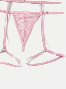 SHEIN 女士花卉蕾丝镂空性感内衣套装 - 粉色 - 查看 4