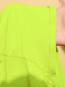 SHEIN 2pcs Young Girl Knitted Solid Color Letter Elastic Waist Vest And Shorts Sports Set - Green - View 4