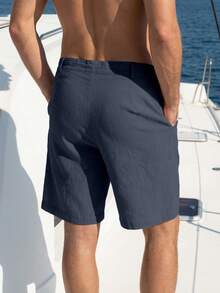 VENTUSAIL Men's Cotton Linen Drawstring Shorts,Navy Blue Summer Casual Beach Holiday Bohemian Style Versatile Commuter Pocket Shorts For Men - Navy Blue - View 2