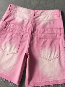 ROMWE MEN Street Life Quần short denim nam có túi, thêu đá lấp lánh. - Hồng - Xem 7