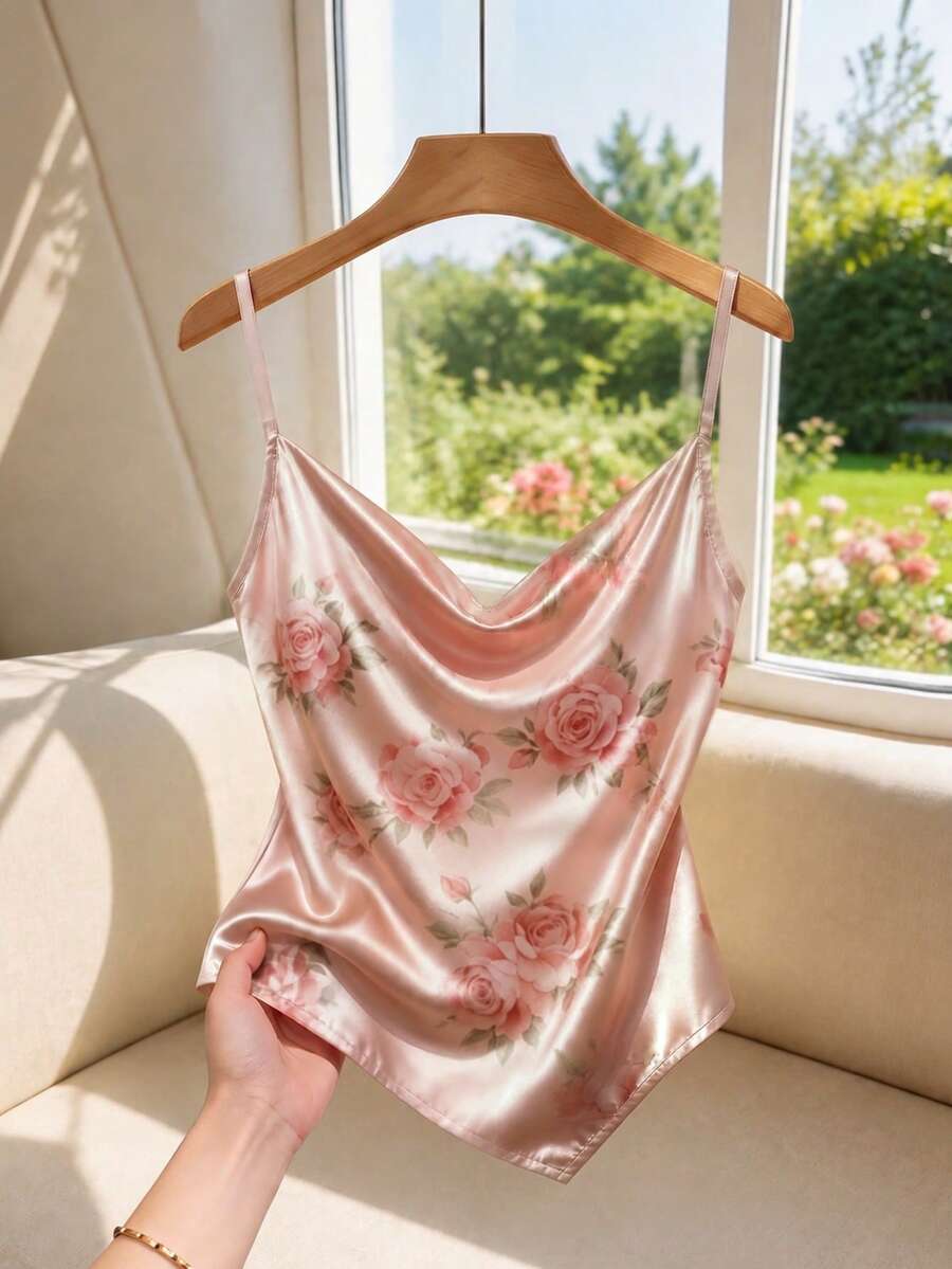 GlowEve Áo hai dây mỏng nhẹ in hoa bằng lụa giả, kiểu dáng thanh lịch, mới về cho mùa hè, thích hợp cho đi biển, dạo phố, đi làm, hẹn hò, tụ họp, tiệc tùng, lễ hội âm nhạc dành cho nữ. - Hồng - Xem 1