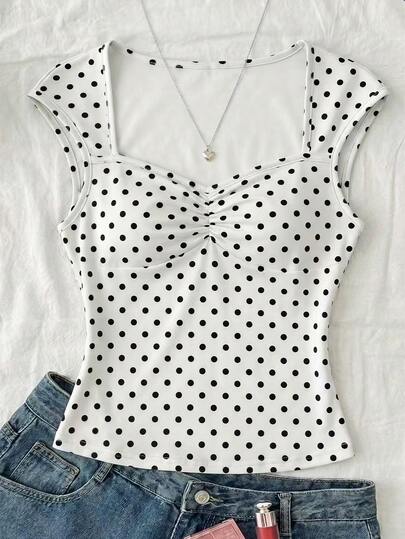 Camiseta informal de verano con estampado de lunares para adolescentes