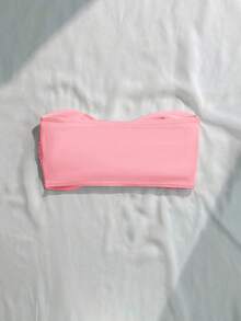 Swim Vcay 女款素色扭轉前胸平口比基尼上衣，適合海灘與度假 - 粉色 - 查看 2