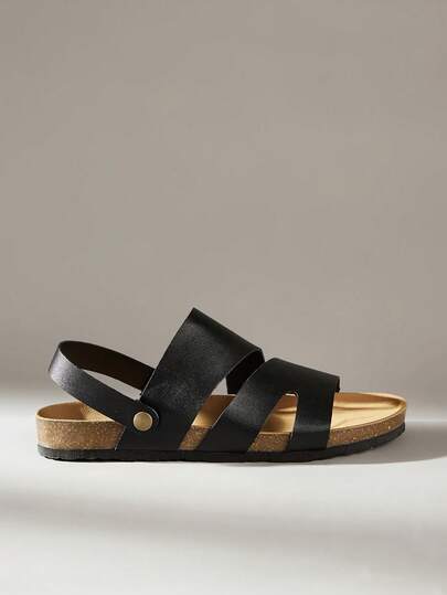 Solecia A Pair Of Women's Summer Open-Toed Flats, Versatile Casual Outer Wear Two Sandals, Flat Cork Sole, Rear Strap Adjustable Roman Sandals, Soft Sole Comfortable, Suitable For Large Size, Students, Mothers, Daily, Commuting, Seaside, Park, Vacation