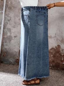 EMERY ROSE EMERY ROSE Plus Size Women Pocketed Button Casual Versatile Daily Wear Denim Skirt - Dark Wash - View 3