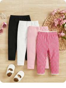 SHEIN Calça xadrez de cintura alta e corte justo para bebê menina - Vermelho e branco - Ver 2