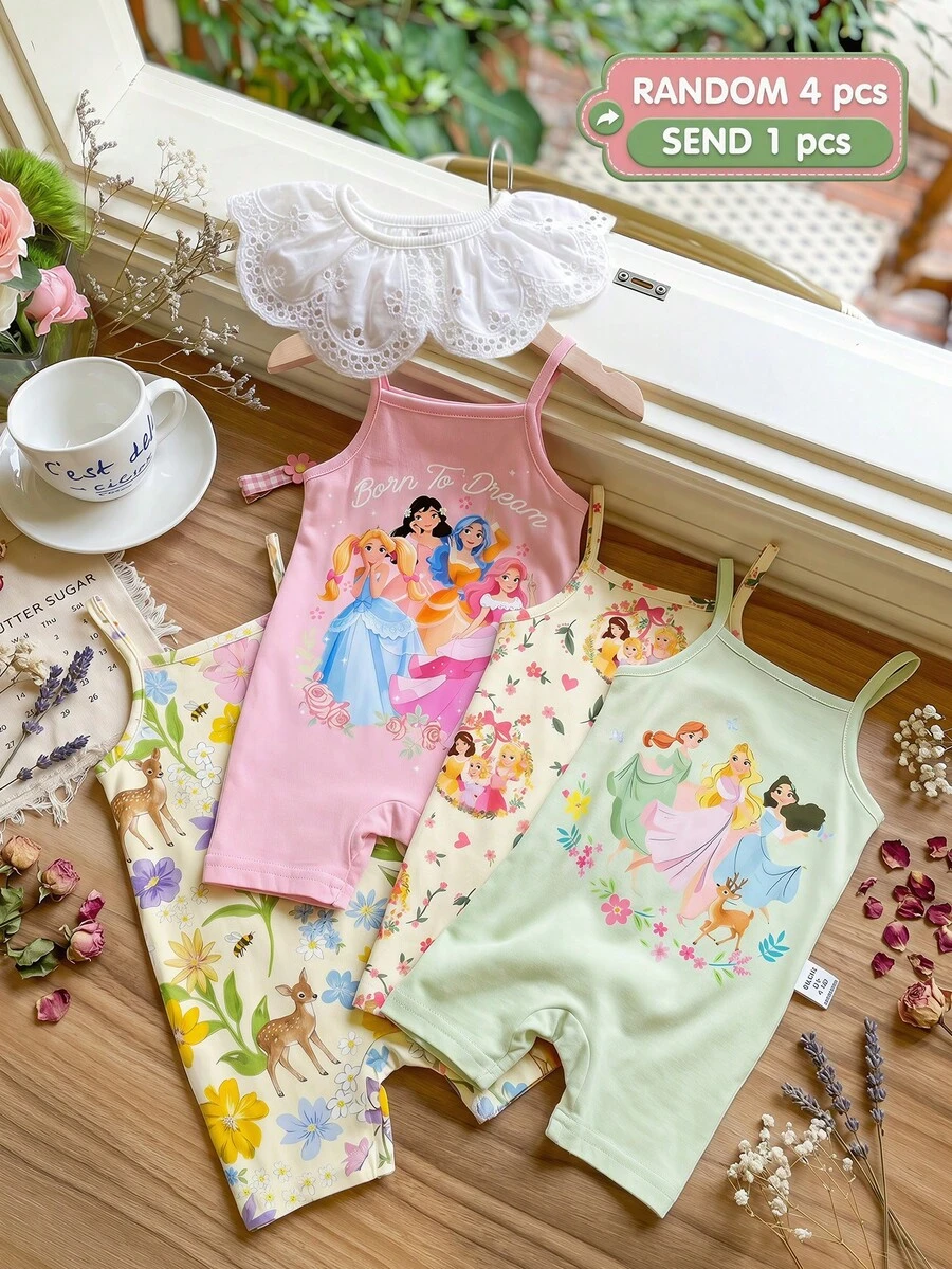 SHEIN LMoss Kids 【随机4件,送1件】女婴可爱公主风印花图案,小鹿,复古花朵,压花,波西米亚野花,植物,复古植物,粉彩花卉自然风,园艺爱好者礼物,休闲舒适,婴幼儿图案,女婴休闲吊带连体衣,适合春夏穿着,可爱夏季服装,夏季儿童用品,夏季外出用品,韩版风格,轻松舒适,时尚童装,Y2K,卡哇伊,派对,日常,度假,可爱,舒适 - 彩色 - 查看 1