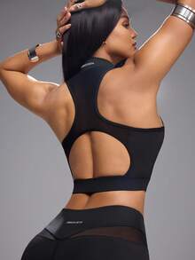 Innovista Letter Print Zipper Tight Backless Summer Sports Tank Top - Black - View 1