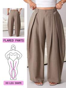 Solflare Autumn New Casual Elegant Versatile Zipper Waist Elastic Waist Baggy Long Pants, Khaki, Plus Size Formal Office Bussines Formal Fall Teachers' Day - Mocha Brown - View 1