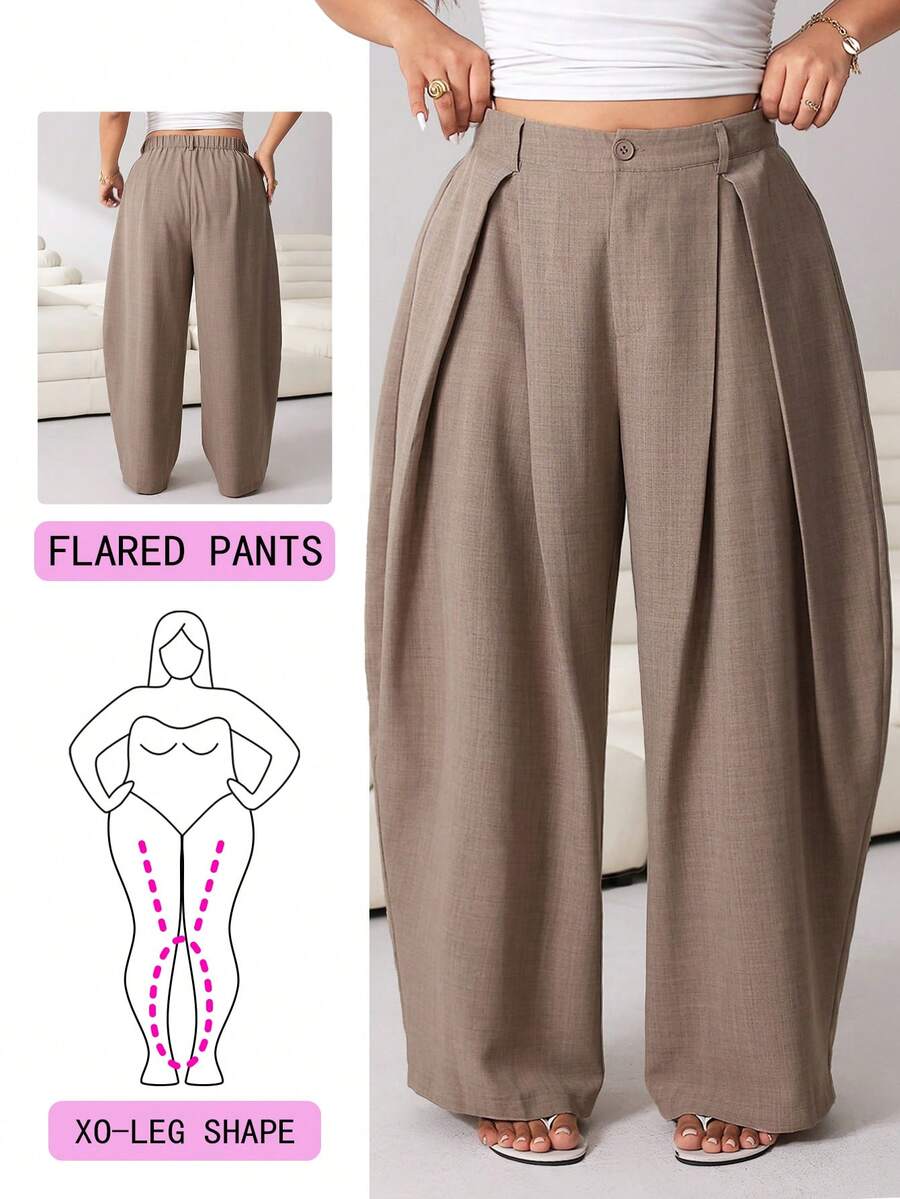 Solflare Autumn New Casual Elegant Versatile Zipper Waist Elastic Waist Baggy Long Pants, Khaki, Plus Size Formal Office Bussines Formal Fall Teachers' Day - Mocha Brown - View 1