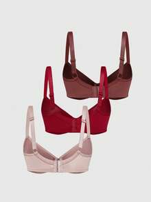 SHEIN 3pcs Comfortable Bras & Wireless Bras (Red + Beige + Reddish Brown) - Multicolor - View 2