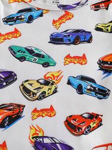 [1 Set Random] Baby Boy Round Neck Short Sleeve & Shorts Multi-Color Car Cloud Print Snug Fit Pajamas Soft Knit Summer Casual Homewear - Multicolor - View 6