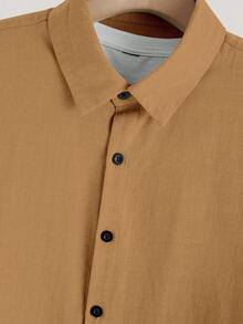Manfinity Homme Men's Solid Color Short Sleeve Shirt And Pants Casual Suit - Mocha Brown - View 4