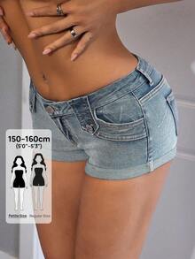Jeanoix Petite Quần short denim skinny nữ kiểu dáng Y2K gợi cảm, có túi xéo, thích hợp cho mùa hè. - Rửa nhẹ - Xem 1