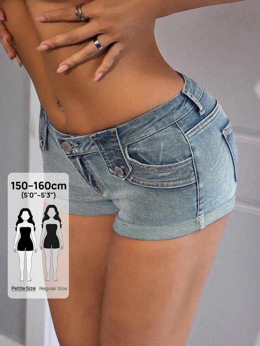 Jeanoix Petite Quần short denim skinny nữ kiểu dáng Y2K gợi cảm, có túi xéo, thích hợp cho mùa hè. - Rửa nhẹ - Xem 1