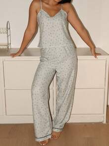 Lowkey Lull Striped & Star Print Camisole Top And Pants Women Pajama Set - Multicolor - View 5