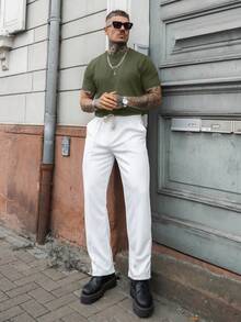 Artur Kramer Men's Casual Solid Color Short Sleeve Pullover Knit Top, Spring/Summer - Army Green - View 5