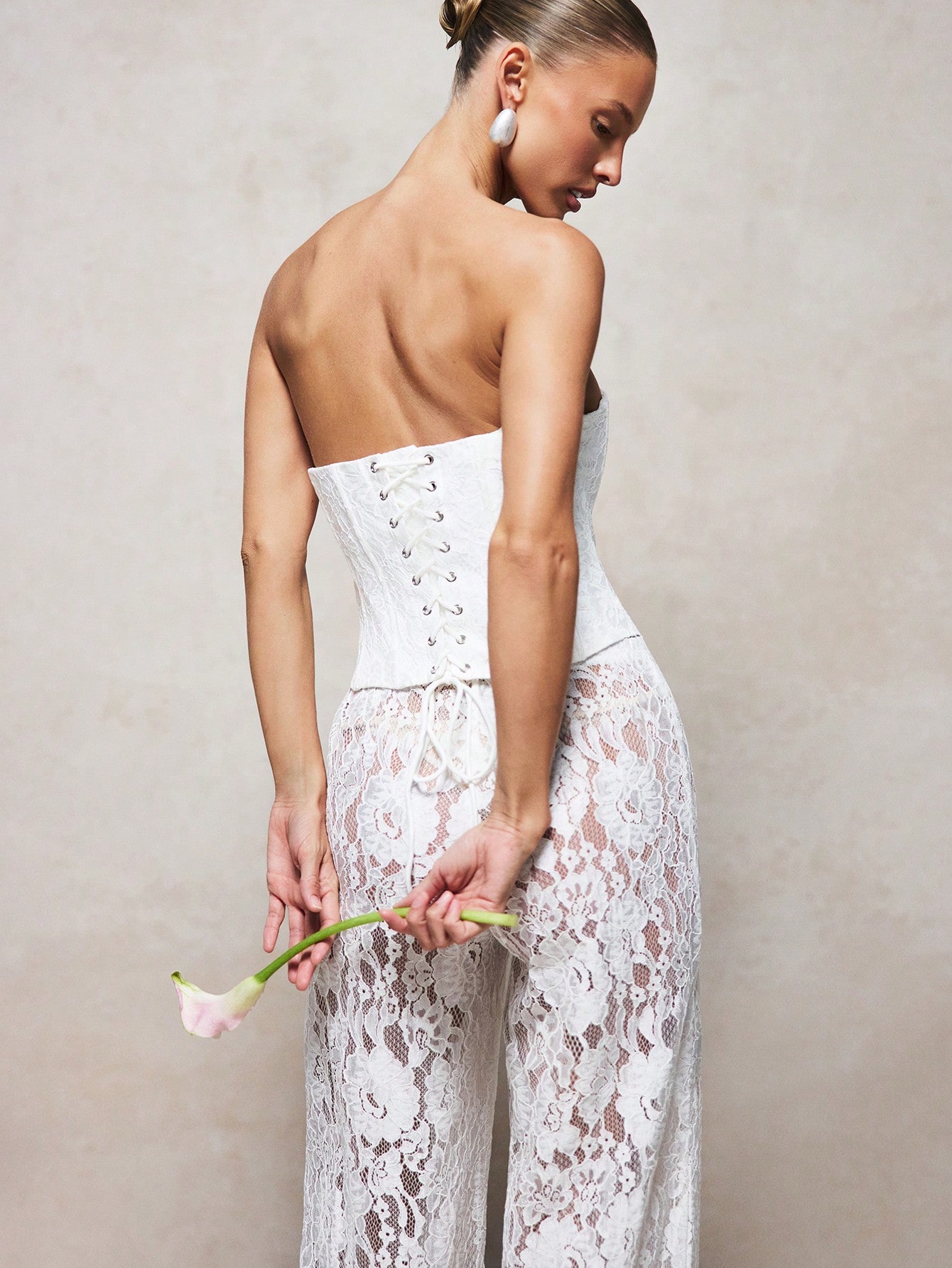 White Lace Wide Leg Palazzo Pants