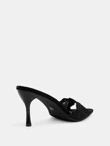 Glitzique Spring/Summer Women's Embroidered Fabric Open Toe High Heel Mule Slippers, Classic White And Black Colors, Suitable For Mother's Day - Black - View 5