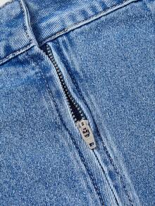 Sweetra Chân váy denim ngắn xẻ tà xếp ly mùa hè dành cho nữ - Màu xanh lam - Xem 4