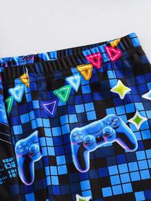 SHEIN Tween Boy 2pcs Snug-Fit Pajama Set - Neon Game Controller Print Round Neck Short Sleeve Top & Shorts, Soft & Skin-Friendly - Multicolor - View 7