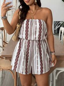 SHEIN VCAY Plus Floral Print Tube Romper Spring Summer Women Plus Floral Print Tube Romper Spring Summer Women - Multicolor - View 5