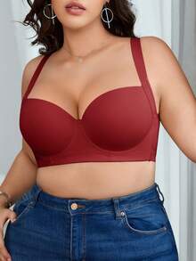 DesireSculpt 1pc Plus Size Comfortable Seamless Smooth Supportive Underwire Bra - Burgundy - View 6