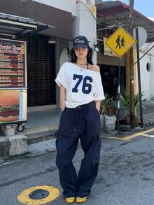 INAWLY 女士数码印花圆领可变肩短袖 T 恤，夏季图案 T 恤女式上衣 - 白色 - 查看 6