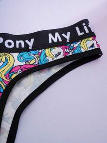 My Little Pony X SHEIN 2 buah Celana Dalam Thong Nyaman dan Lembut dengan Motif Unicorn dan Huruf serta Karet Elastis - Berwarna merah muda - View 11