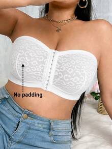 1pc Front Closure Leopard Print Lace Plus Size Bra With Non-Slip Grip - White - View 3